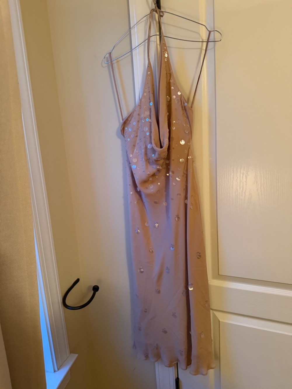 Hugo Buscati Nude Blush Sequin Halter Slip Dress